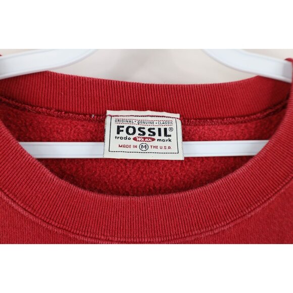 Vintage 90s Fossil Watch Mens Medium Faded Spell Out Crewneck Sweatshirt Red USA - Picture 6 of 14